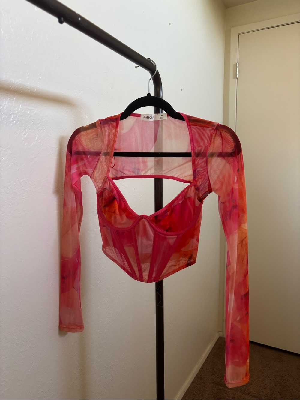 Glassons Pink and Coral Sheer Mesh Corset Top